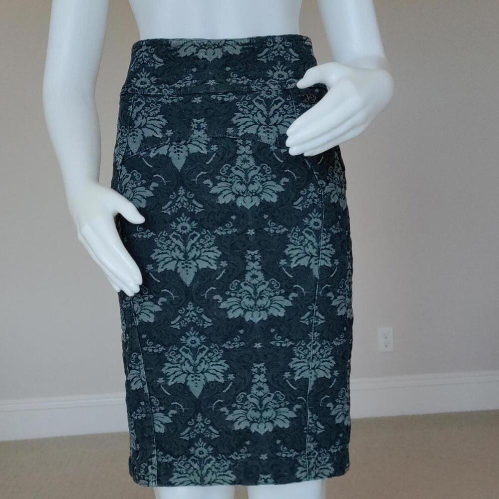New Roberto Cavalli‎ green and grey damask print pencil denim .